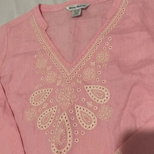 Tommy Bahama Au Natural  100% Linen Eyelet Embroidered Pink Tunic - Size XS NWOT